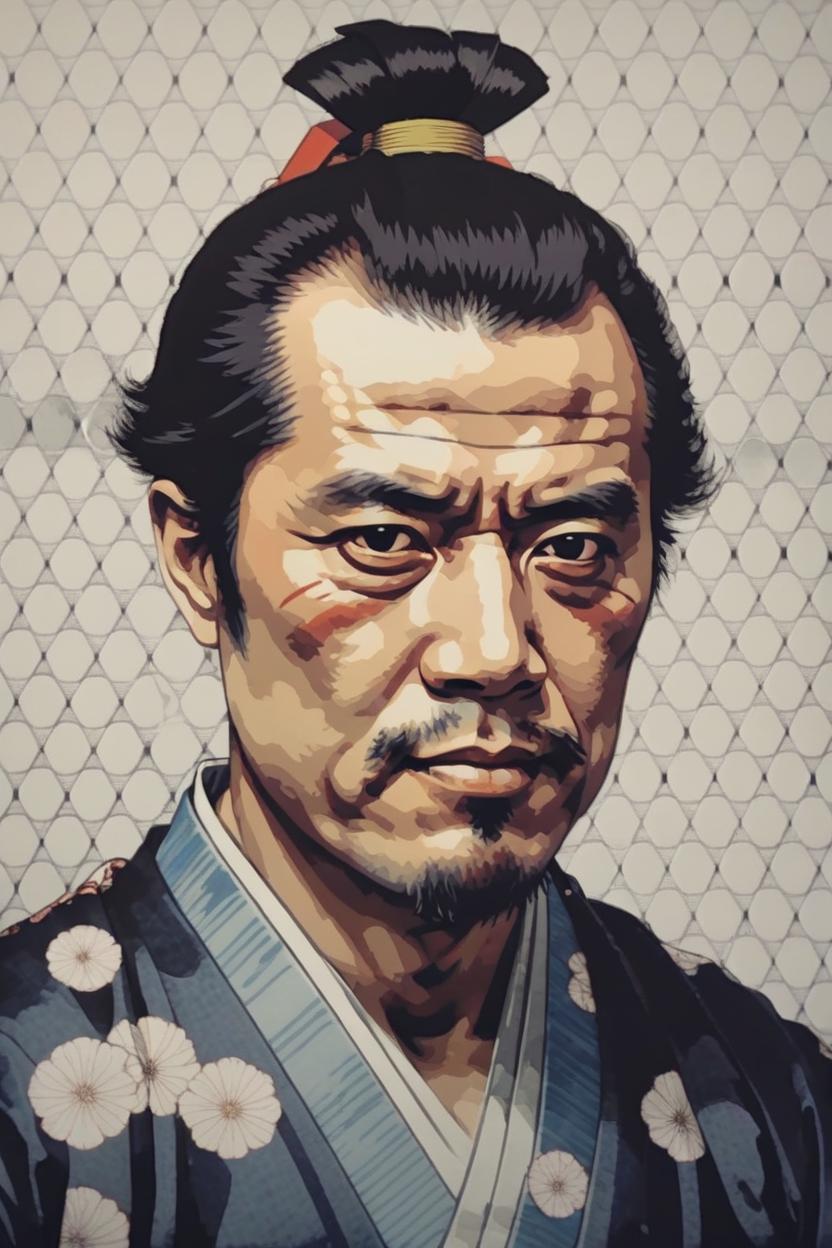 Artificial Intelligence (AI) generated image art, portrait of a samurai ..., ukiyo-e style