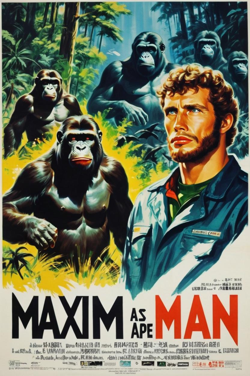 Artificial Intelligence (AI) generated image art, ..., as king of ape colony, movie poster