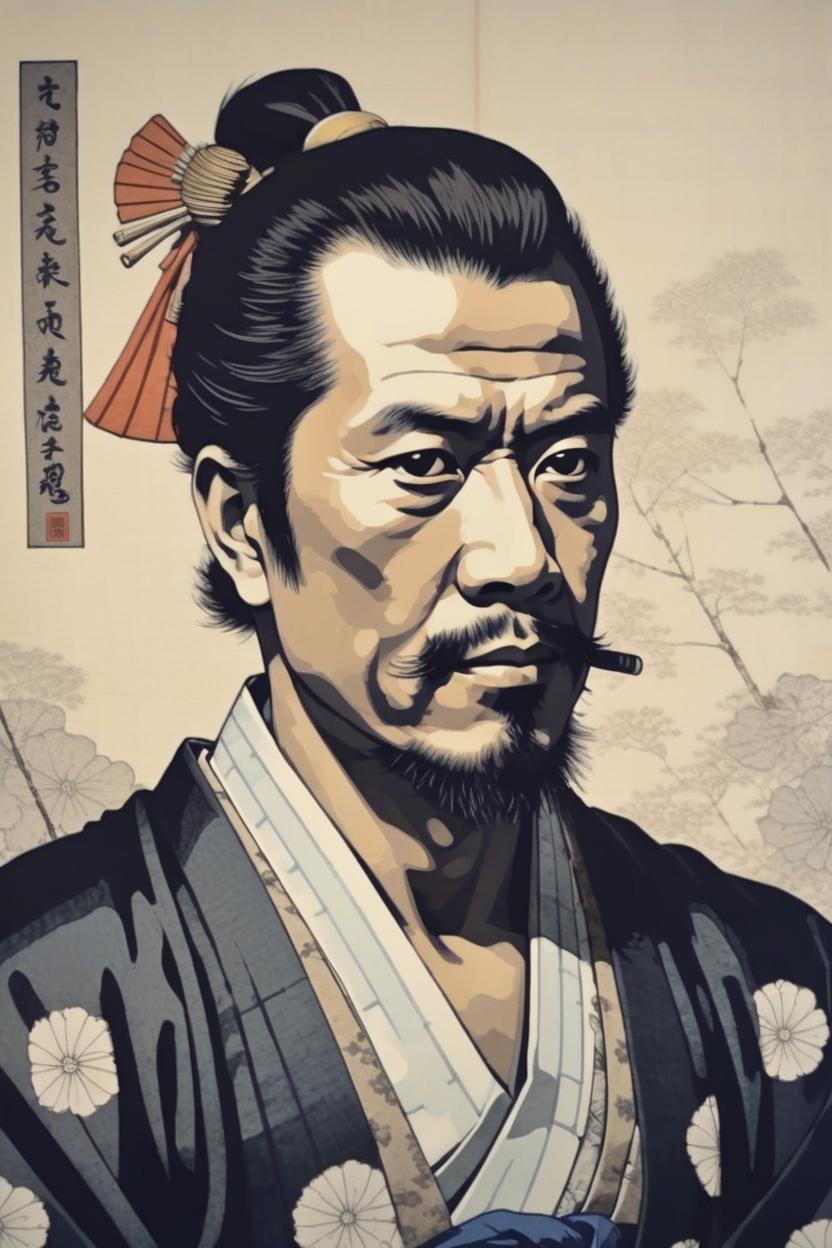 Artificial Intelligence (AI) generated image art, portrait of a samurai ..., ukiyo-e style