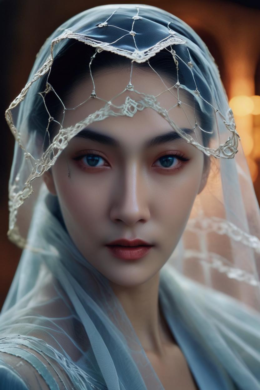 Artificial Intelligence (AI) generated image art, ..., portrait of a stunningly beautiful ghostly haunting female with a veil in soft light, depth of field, zeiss lens, detailed, symmetrical, centered, fashion photoshoot, by annie leibovitz and steve mccurry, david lazar, jimmy nelsson, breathtaking, 8 k resolution, extremely detailed, beautiful, establishing shot, artistic, hyperrealistic, beautiful face, octane render