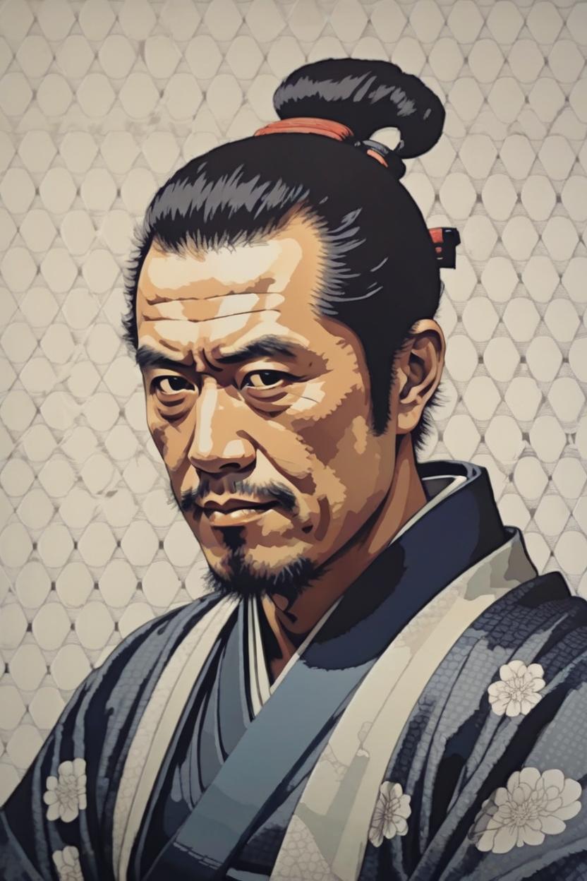 Artificial Intelligence (AI) generated image art, portrait of a samurai ..., ukiyo-e style