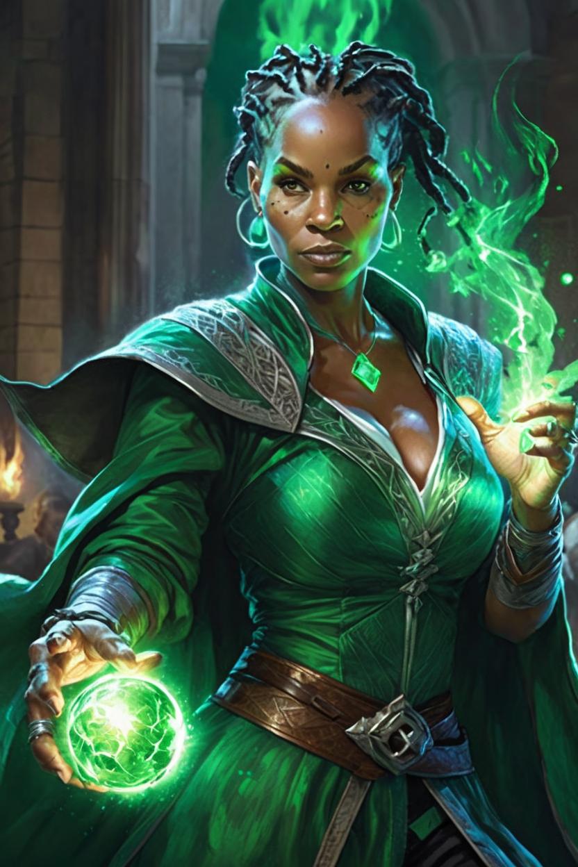 Artificial Intelligence (AI) generated image art, ..., a female wizard casting a green fireball | | pencil sketch, realistic shaded, fine details, realistic shaded lighting poster by greg rutkowski, magali villeneuve, artgerm, jeremy lipkin and michael garmash and rob rey