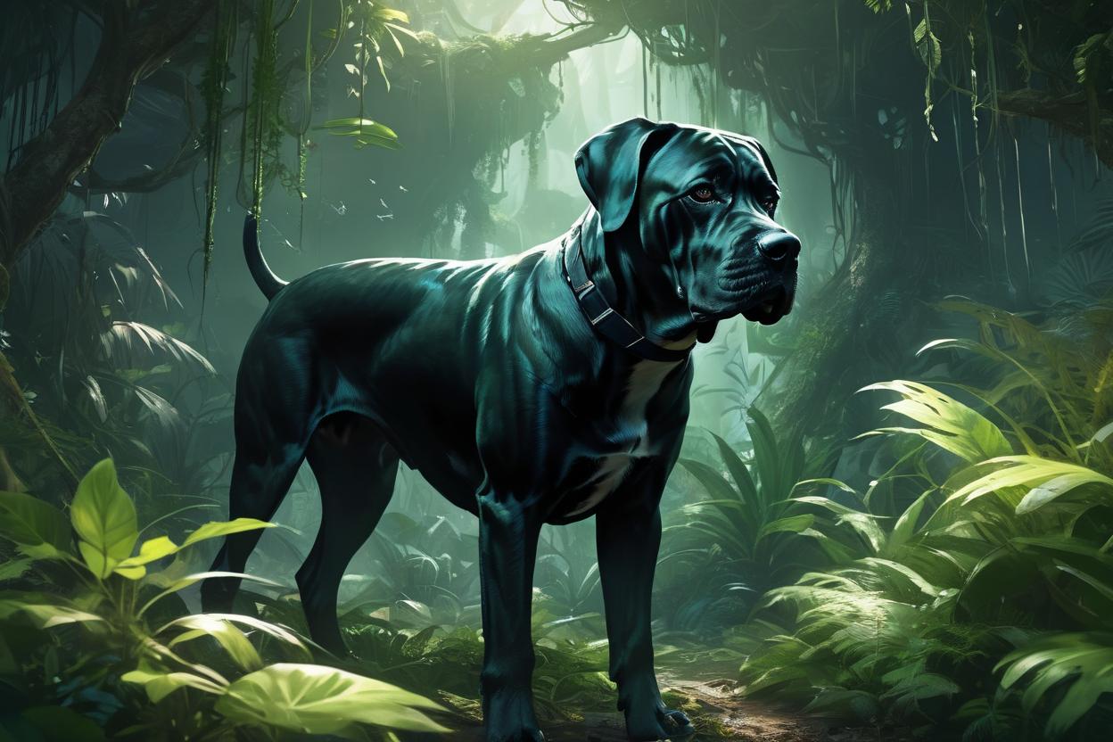 Artificial Intelligence (AI) generated image art, ..., jungle background, overgrown vegetation, chewing (giant r bone) by charlie bowater and zeen chin and terada katsuya, epic scene, epic light, fractals background, intricate detailed, fine details, artstation, masterpiece,