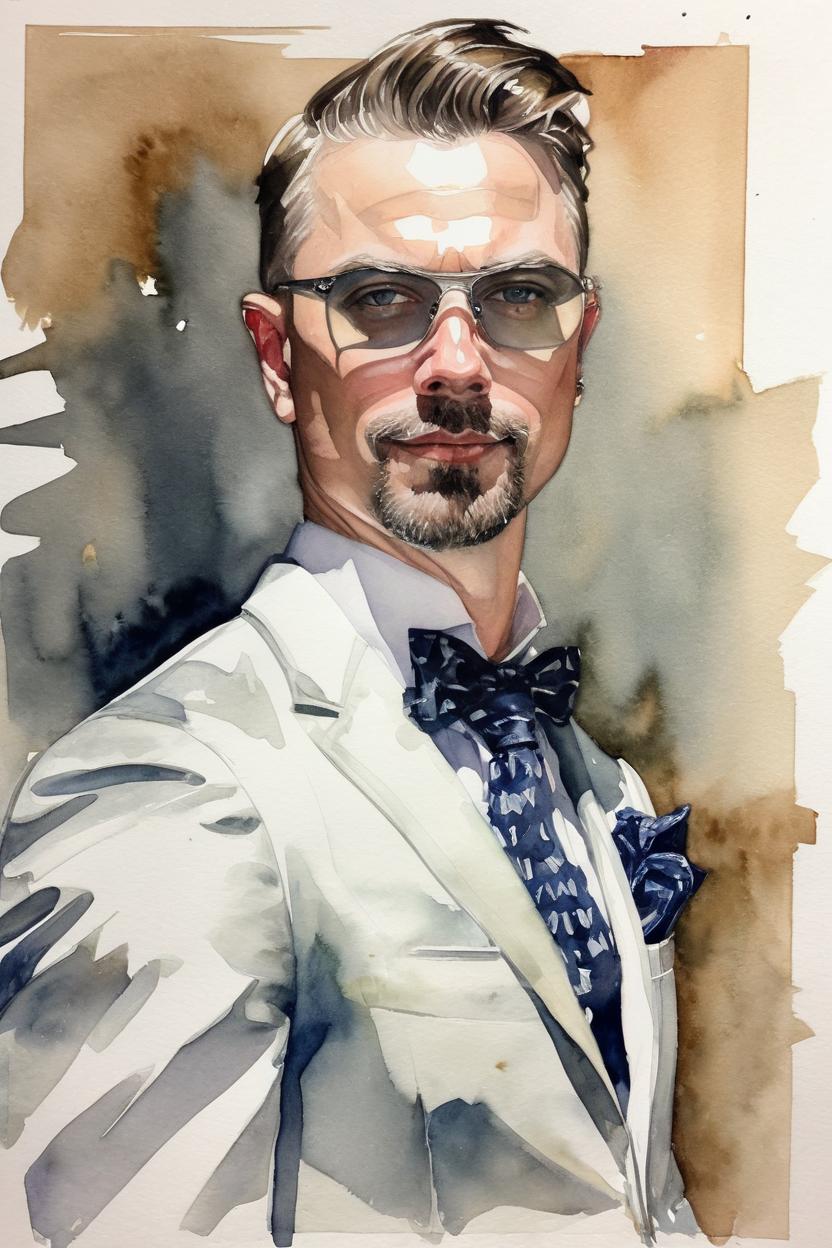 Artificial Intelligence (AI) generated image art, ..., watercolor, fashion illustration, style of J.C. Leyendecker, (J.C. Leyendecker)