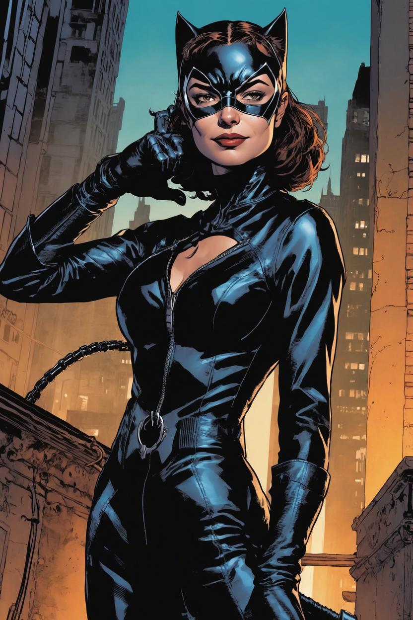 Artificial Intelligence (AI) generated image art, ..., as Catwoman, clawing and hissing, Catwoman Vol. 2, by Tini Howard, by Nico Leon, Sami Basri, DC Comics, 02.05.2023, It’s a new era for Catwoman, and she has a new target—Gotham City\'s underworld!,