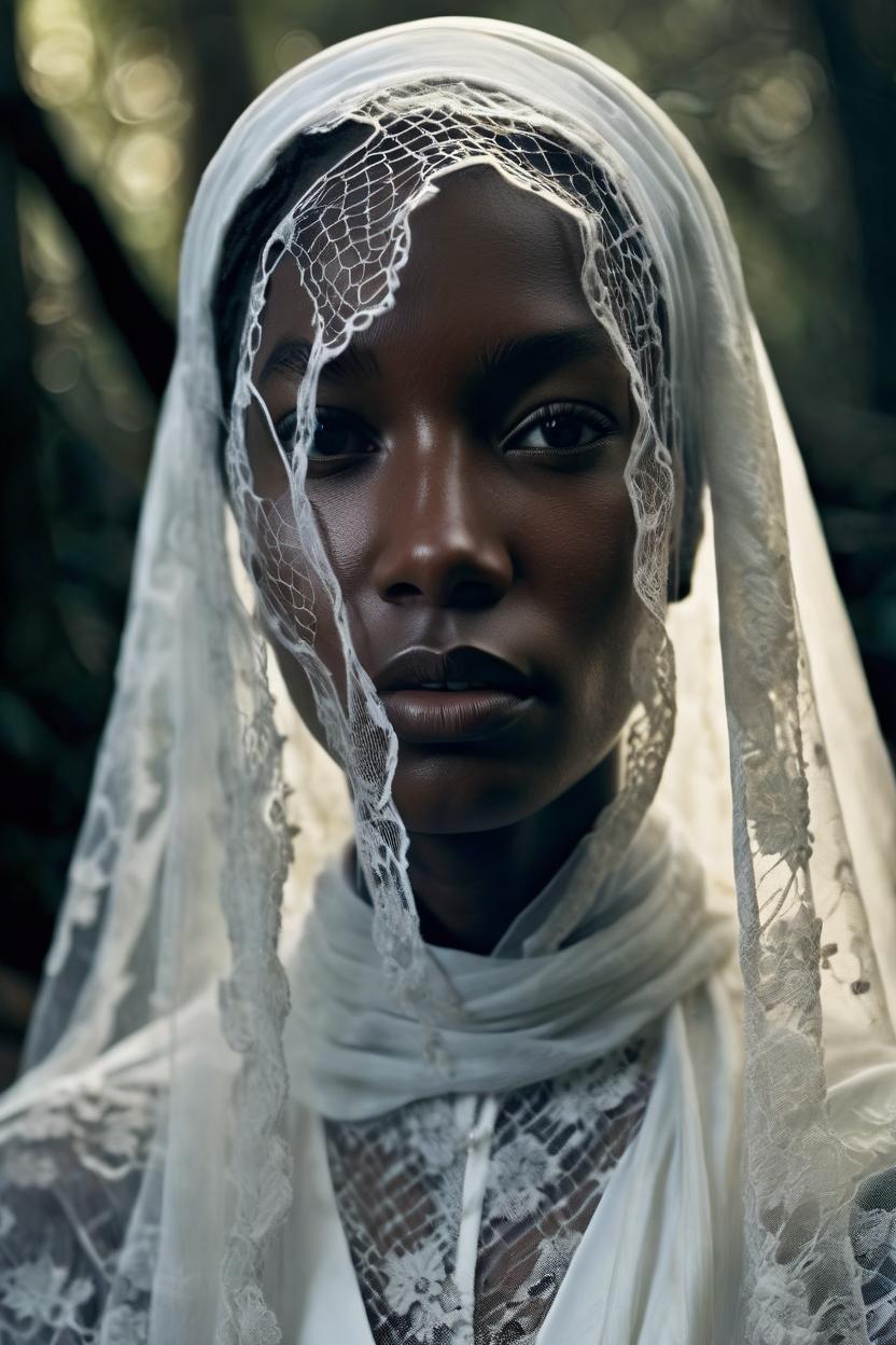 Artificial Intelligence (AI) generated image art, ..., portrait of a stunningly beautiful ghostly haunting female with a veil in soft light, depth of field, zeiss lens, detailed, symmetrical, centered, fashion photoshoot, by annie leibovitz and steve mccurry, david lazar, jimmy nelsson, breathtaking, 8 k resolution, extremely detailed, beautiful, establishing shot, artistic, hyperrealistic, beautiful face, octane render