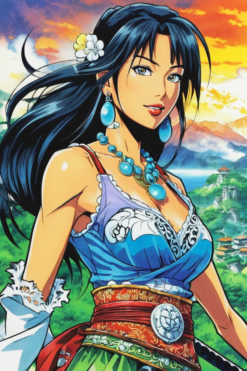 Artificial Intelligence (AI) generated image art, ... as beautiful woman, art by eiichiro oda, anime, detailed picture, adventure