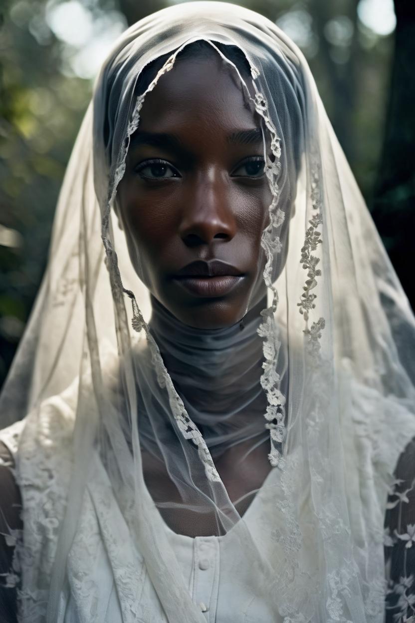 Artificial Intelligence (AI) generated image art, ..., portrait of a stunningly beautiful ghostly haunting female with a veil in soft light, depth of field, zeiss lens, detailed, symmetrical, centered, fashion photoshoot, by annie leibovitz and steve mccurry, david lazar, jimmy nelsson, breathtaking, 8 k resolution, extremely detailed, beautiful, establishing shot, artistic, hyperrealistic, beautiful face, octane render