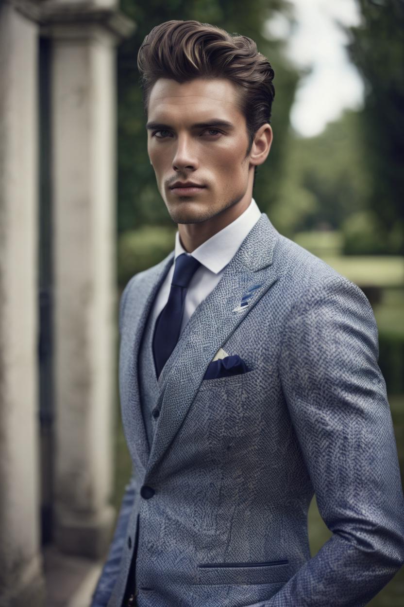 Artificial Intelligence (AI) generated image art, ..., portrait, Shot on Hasselblad H6D-400c lens, copy Sisley Spring  Summer 2014 campaign session with more of a vogue or fancy gentleman style clothes, ultra high definition, ultra-realism, ultra realistic, young, handsome, gentleman
