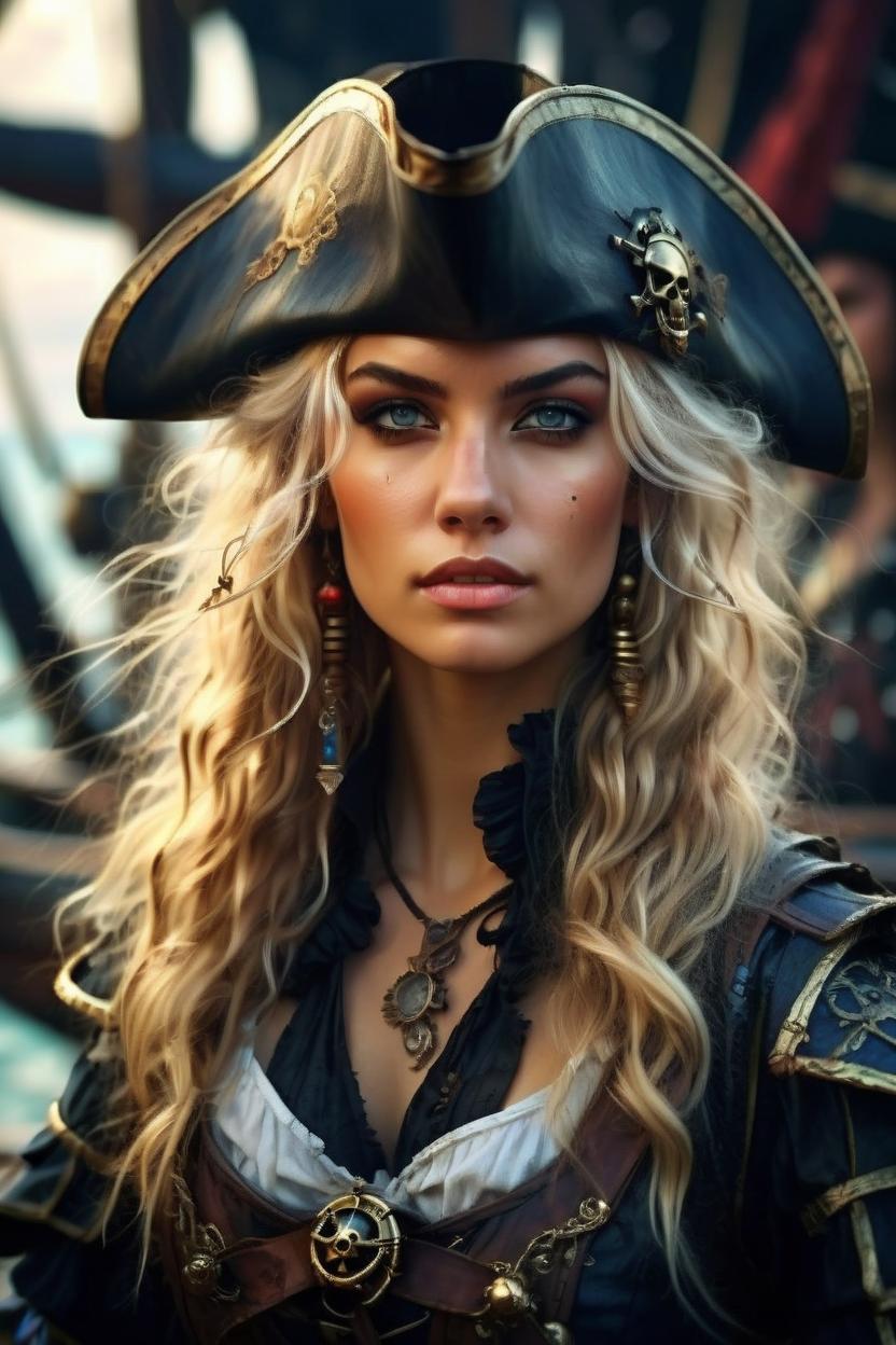 Artificial Intelligence (AI) generated image art, ..., portrait, as a pirate, fantasy style art