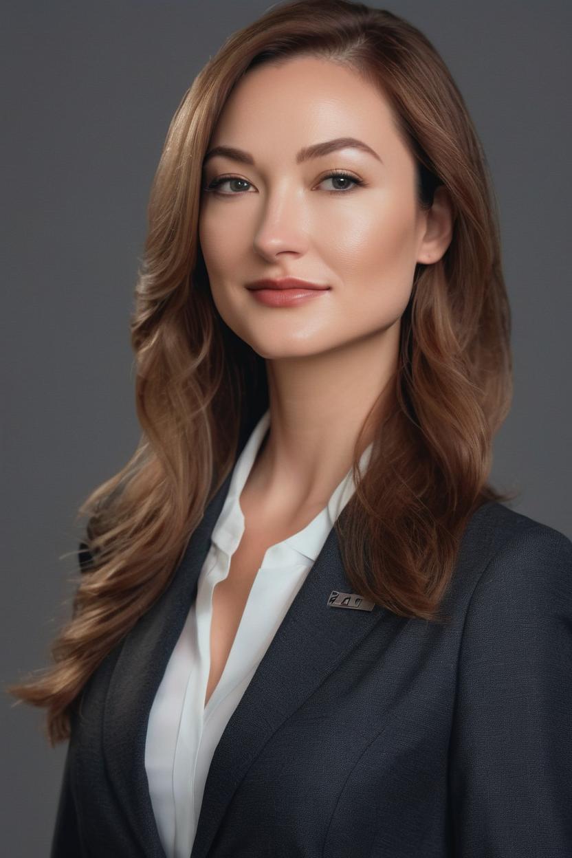 Artificial Intelligence (AI) generated image art, ..., woman natural and realistic, use AI model face for women do not alter facial features,  3/4 profile of face, photorealistic, beautiful woman, portrait in a business suit, no tie, professional, studio lighting, slight smile