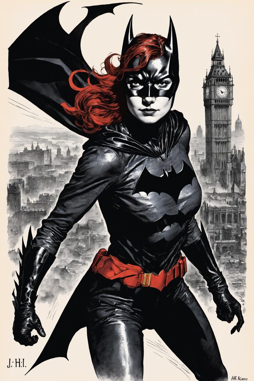 Artificial Intelligence (AI) generated image art, ..., as Batwoman, Kate Kane, by J.H. Williams III and W. Haden Blackman, Elegy