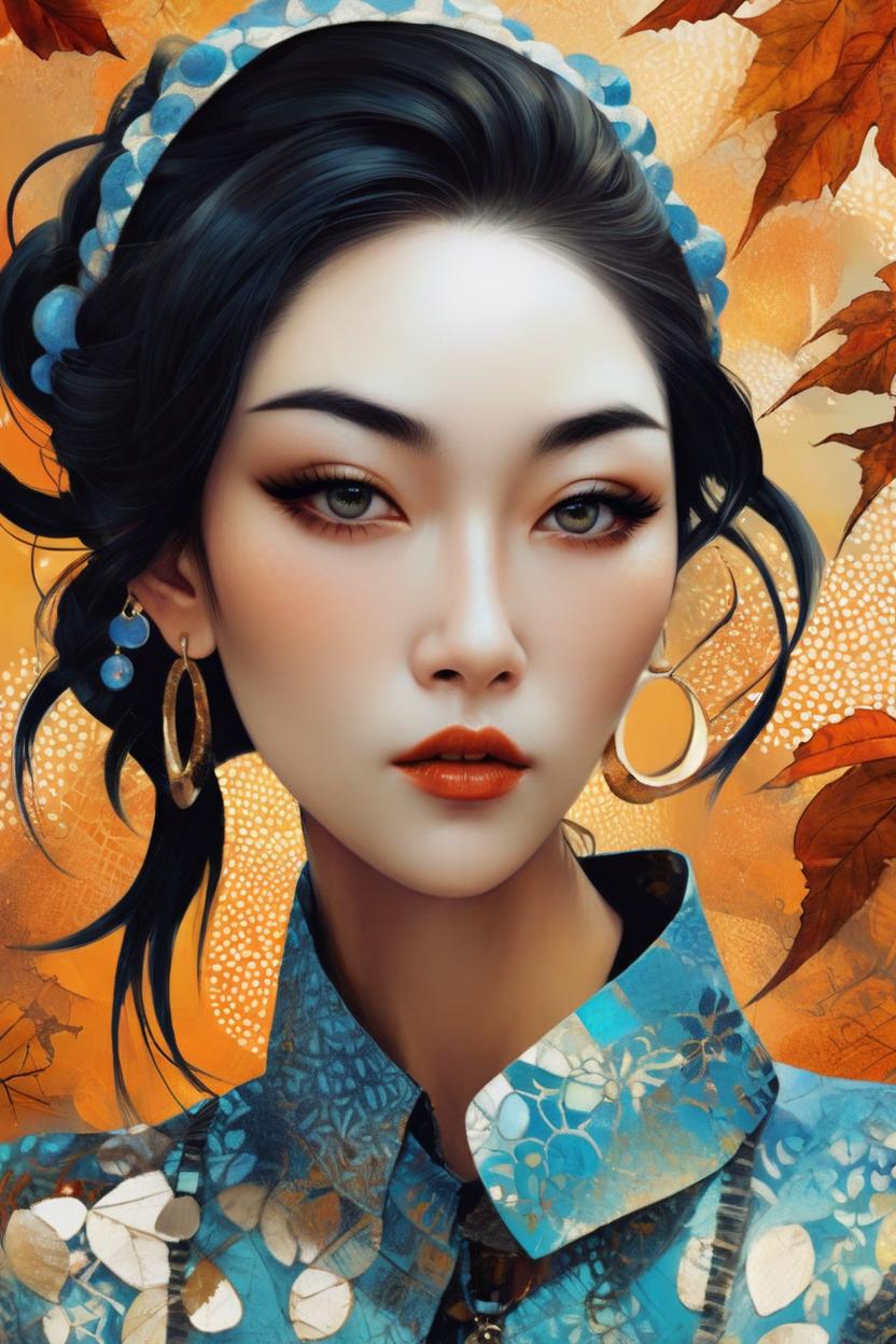 Artificial Intelligence (AI) generated image art, ..., fall inspired art, digital painting, in the style of sophie wilkins, irene sheri, naoto hattori, pointillist artworks, chic illustrations, lush brushstrokes, 1970s