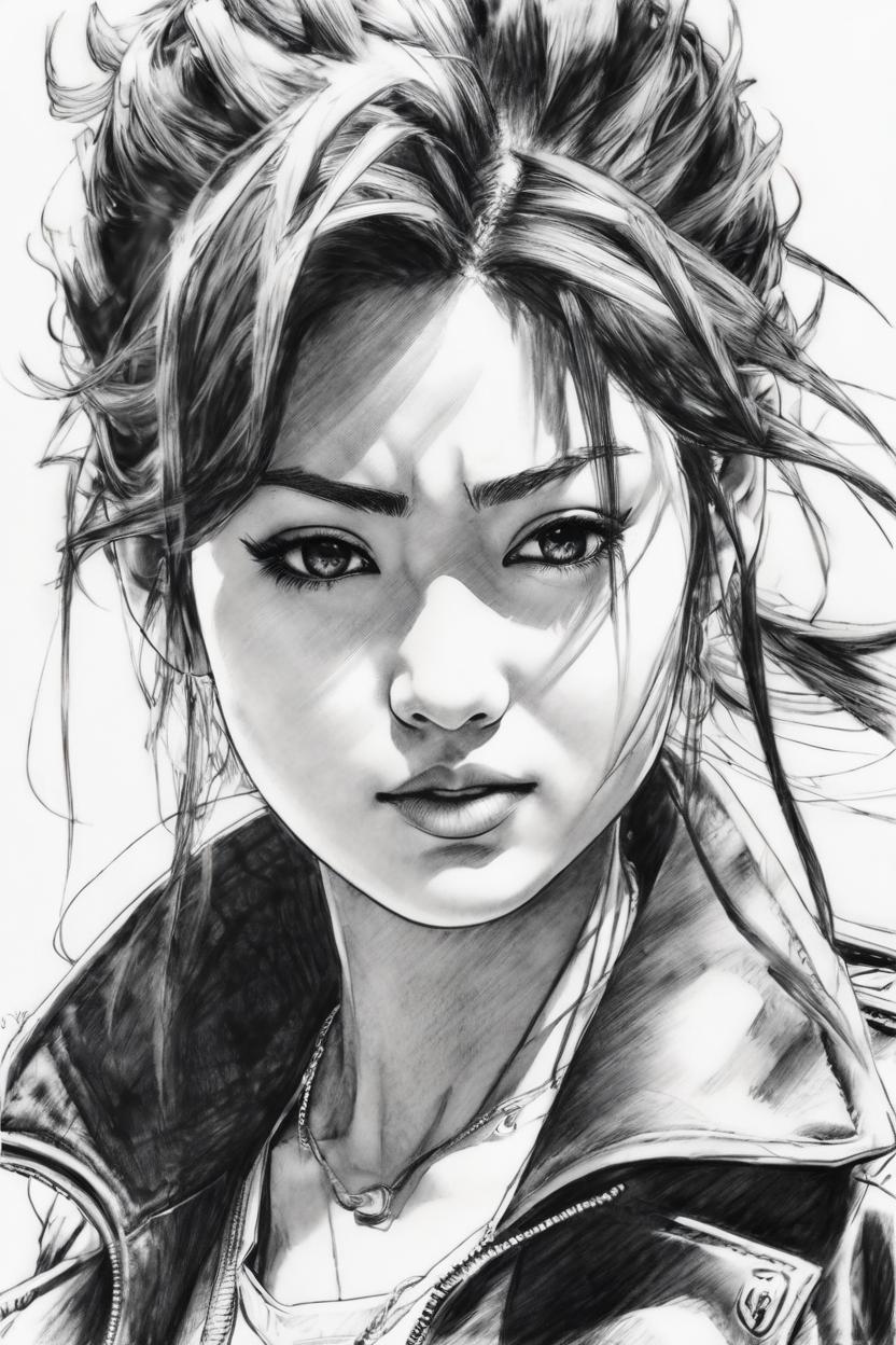 Artificial Intelligence (AI) generated image art, ..., yoji shinkawa, b&w, pencil drawing, ink, manga, concept art