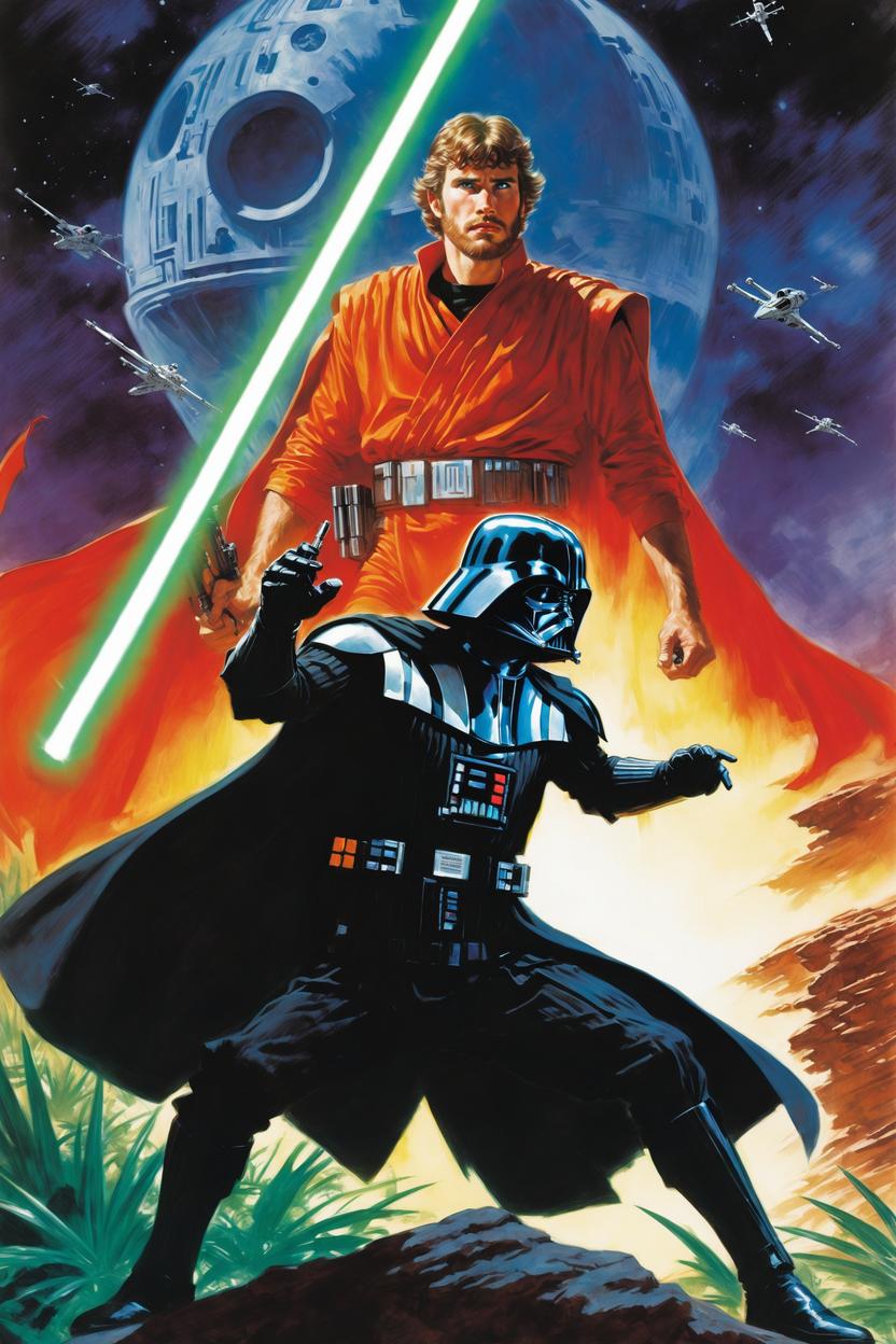 Artificial Intelligence (AI) generated image art, ..., Cover art from the Dark Horse comic, Star Wars 3, In the Shadow of Yavin, Part Three  High-quality reproduction giclée print from the original created by illustrator, artist Alex Ross.