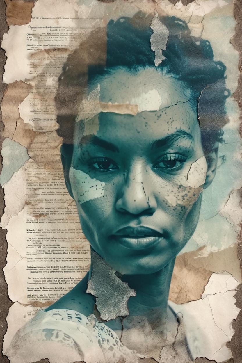 Artificial Intelligence (AI) generated image art, ..., medium-full, photo, A beautiful woman, double exposure, surreal artwork, printed on cracked paper, artful, aesthetic, muted color scheme, unusual, vintage feel