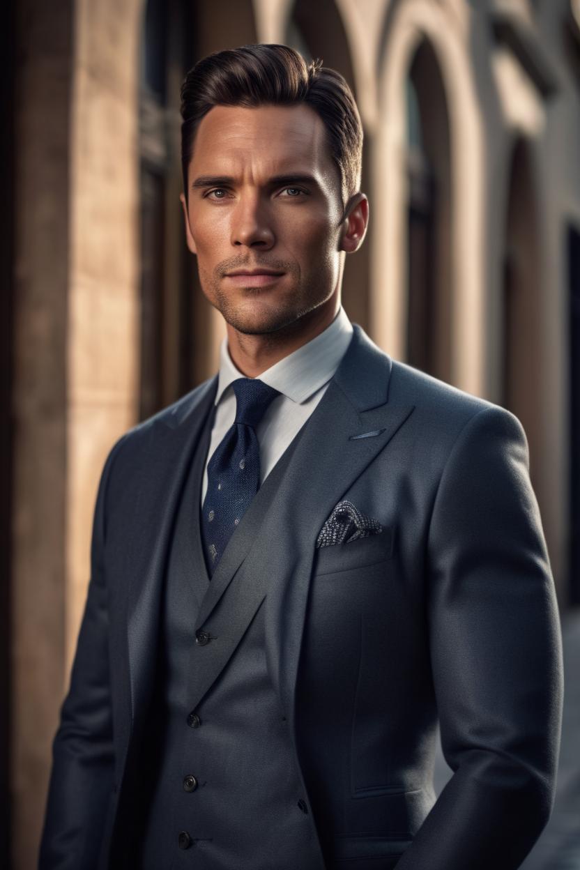 Artificial Intelligence (AI) generated image art, ... portrait, ultra photorealistic, friendly expression, gentleman style Armani style clothing, cinematic lighting, highly detailed, sharp focus, 8k, professional portrait photograph style