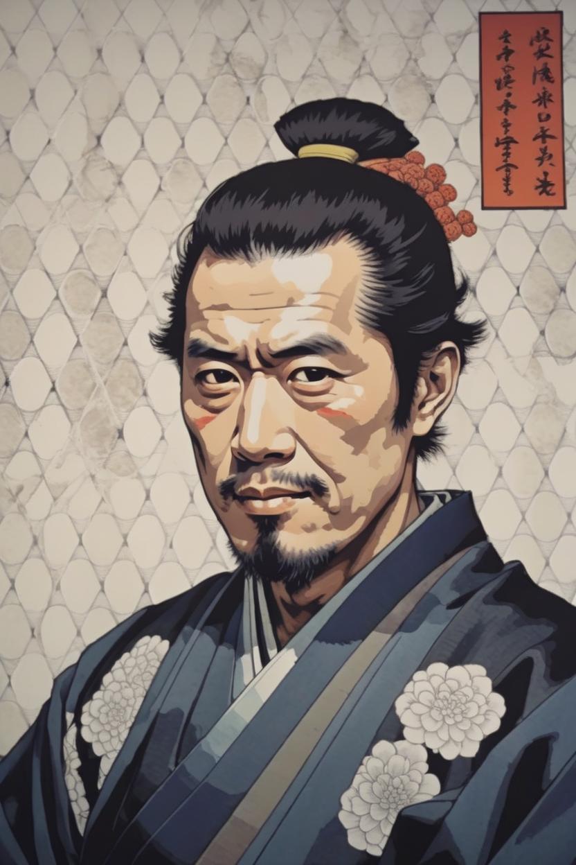 Artificial Intelligence (AI) generated image art, portrait of a samurai ..., ukiyo-e style