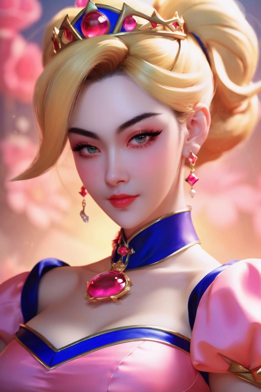 Artificial Intelligence (AI) generated image art, ... as princess peach, (portrait), made by artgerm, wlop, rossdraws, artstation, cgsociety, concept art