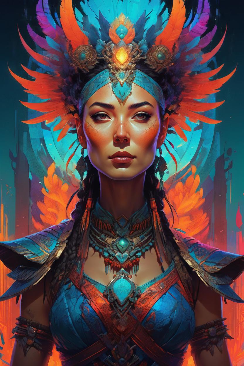 Artificial Intelligence (AI) generated image art, stunning portrait of ..., by victor ngai, kilian eng vibrant colors, dynamic lighting, warrior goddess, fantastically beautiful, illustration, aesthetically inspired by beksinski and dan mumford,