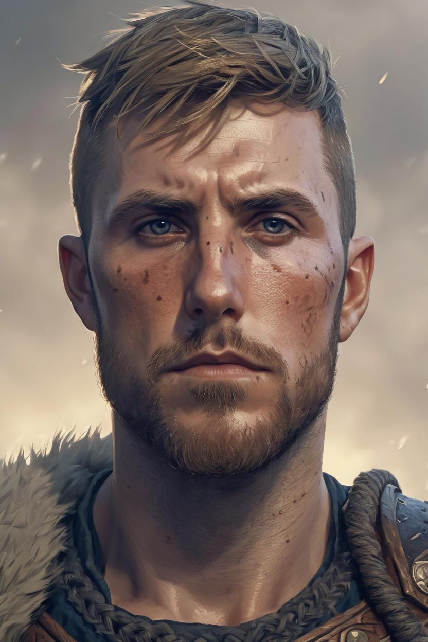 Artificial Intelligence (AI) generated image art, fantasy viking man warrior, ((((portrait)))), ..., dnd, art by Greg Rutkowski, highly detailed, sharp focus, 4k