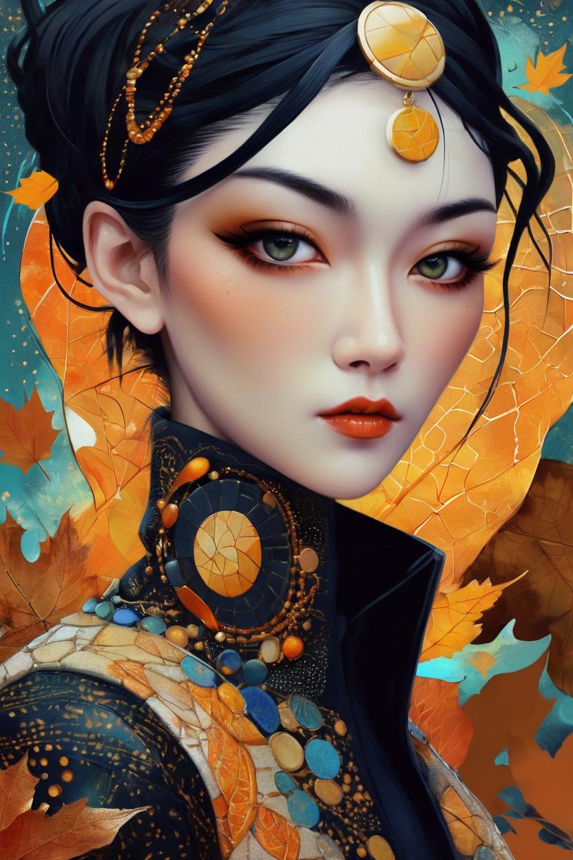 Artificial Intelligence (AI) generated image art, ..., fall inspired art, digital painting, in the style of sophie wilkins, irene sheri, naoto hattori, pointillist artworks, chic illustrations, lush brushstrokes, 1970s