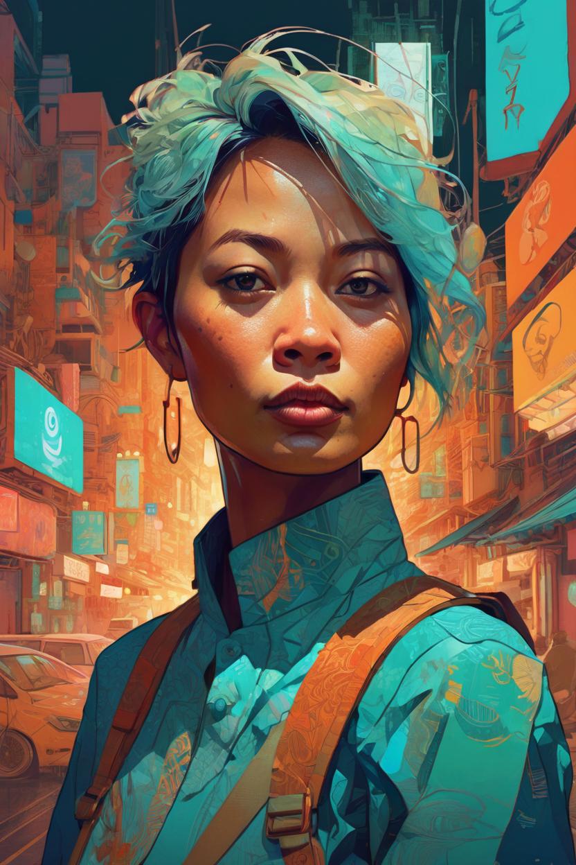 Artificial Intelligence (AI) generated image art, stunning portrait of ..., by victo ngai, kilian eng vibrant colors, tan skin, dynamic lighting, digital art, winning award masterpiece, fantastically beautiful, illustration, aestheticly inspired by beksinski and dan mumford, upscale with simon stalenhag work, trending on artstation, art by artgerm and greg rutkowski, 8k