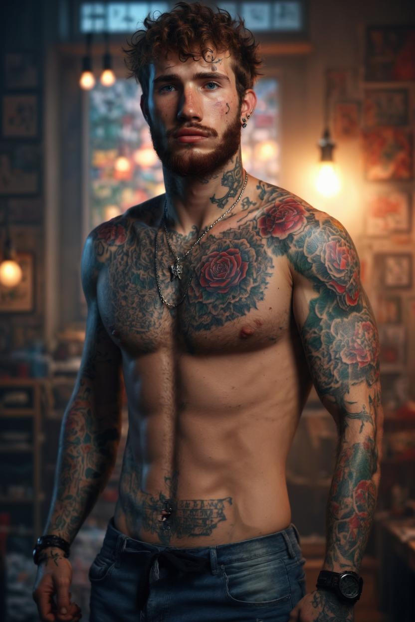 Artificial Intelligence (AI) generated image art, ..., hyperrealistic, hdr, 8k, with tattoos, beautiful lighting