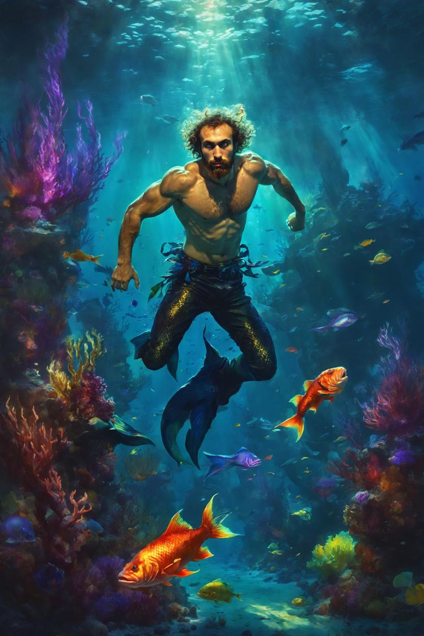 Artificial Intelligence (AI) generated image art, ..., portrait, art by greg rutkowski, exploring an underwater world, evil mermaids attacking, beautiful colors, stunning lighting, award winning art
