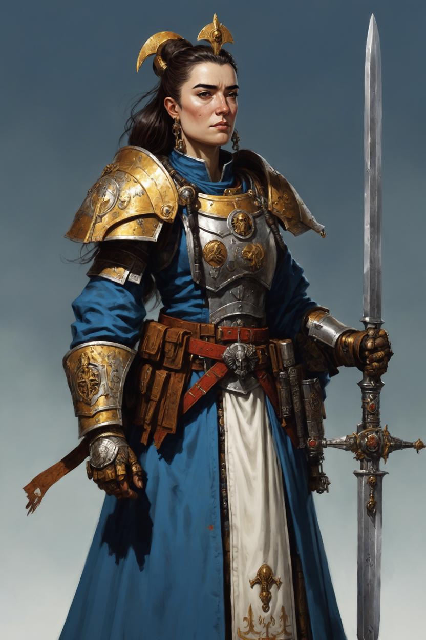 Artificial Intelligence (AI) generated image art, ..., as JUNITH ERUITA, the Canoness Superior, the Mortarch Neferata, by Lewis Jones, by John Blanche, warhammer