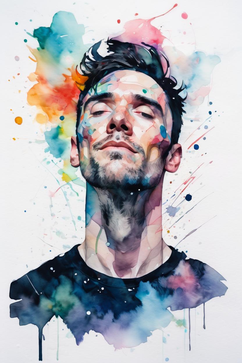 Artificial Intelligence (AI) generated image art, ... ((portrait)) in the style of (Agnes Cecile), space above head, painted watercolor, colorful, flat color, artistic,