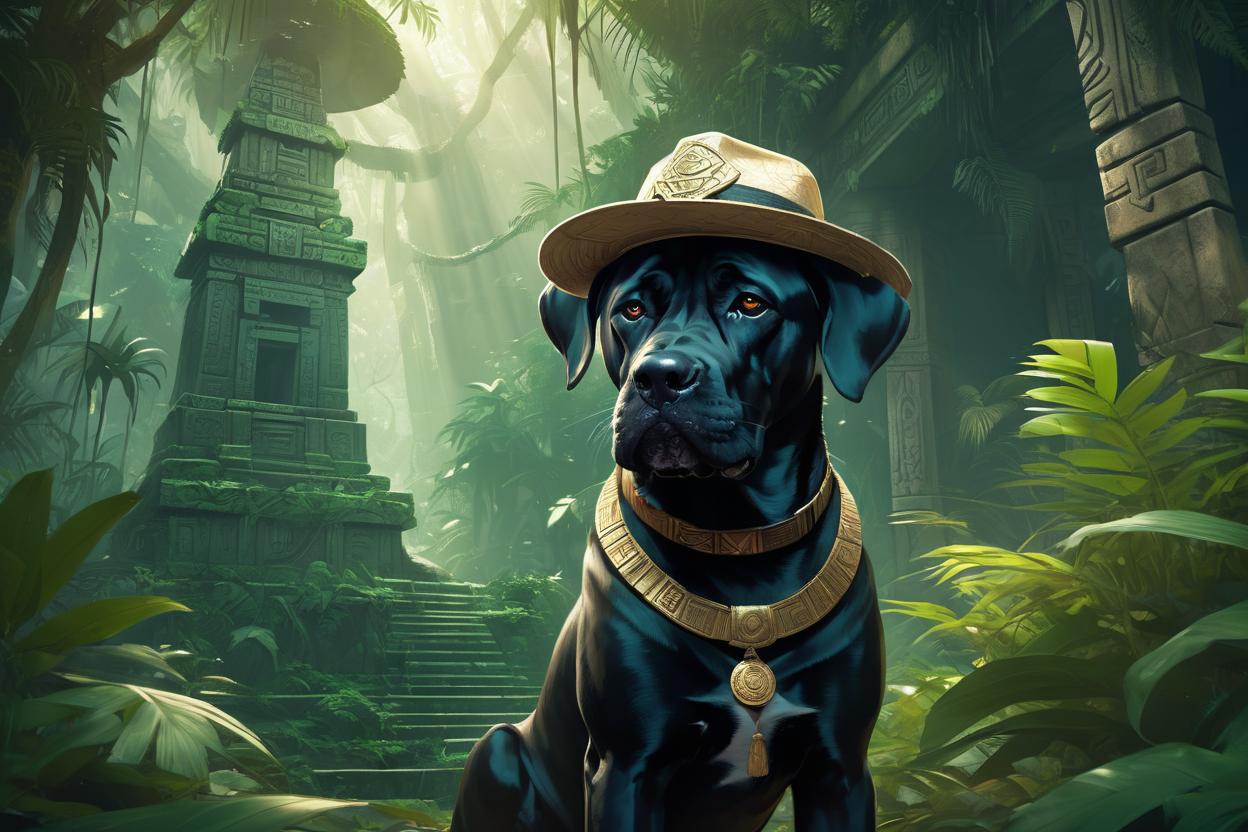 Artificial Intelligence (AI) generated image art, ..., jungle background, overgrown vegetation, aztec temple, treasure hunter, wearing safari hat by charlie bowater and zeen chin and terada katsuya, epic scene, epic light, fractals background, intricate detailed, fine details, artstation, masterpiece,