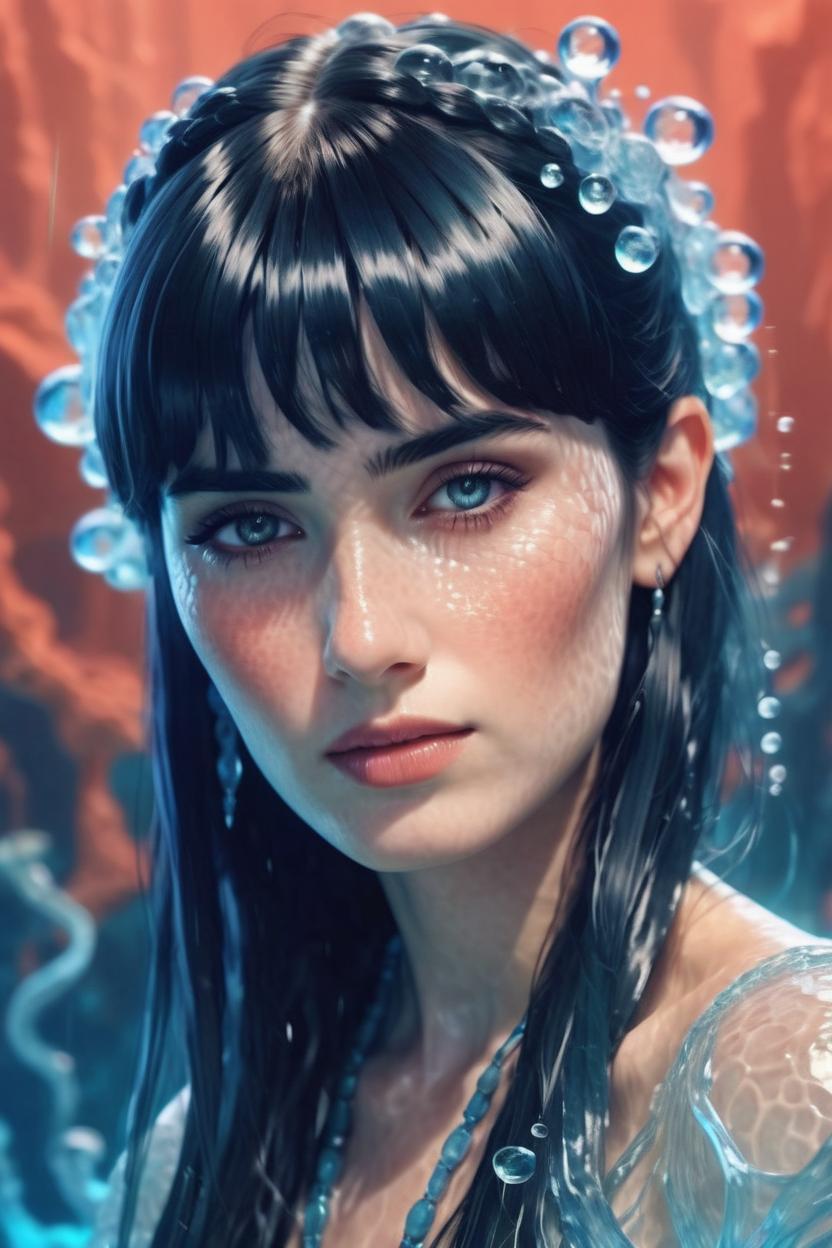 Artificial Intelligence (AI) generated image art, a beautiful portrait of (...) as a water goddess with transparent skin by Greg Rutkowski and Raymond Swanland, Trending on Artstation, coral background, ultra realistic digital art