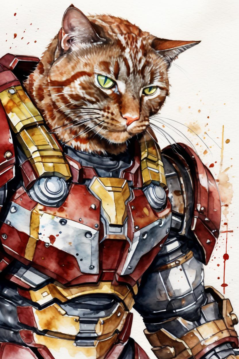 Artificial Intelligence (AI) generated image art, ..., In Hulkbuster armor, painted watercolor, very artistic