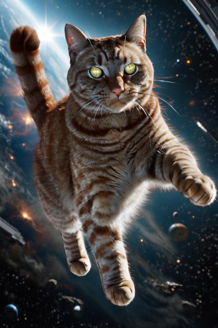 Artificial Intelligence (AI) generated image art, ..., as Marvel's original male Captain Marvel flying thru interstellar space, photorealistic