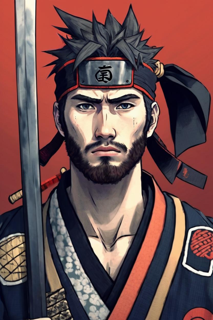 Artificial Intelligence (AI) generated image art, man as Samurai, in manga naruto style, digital art