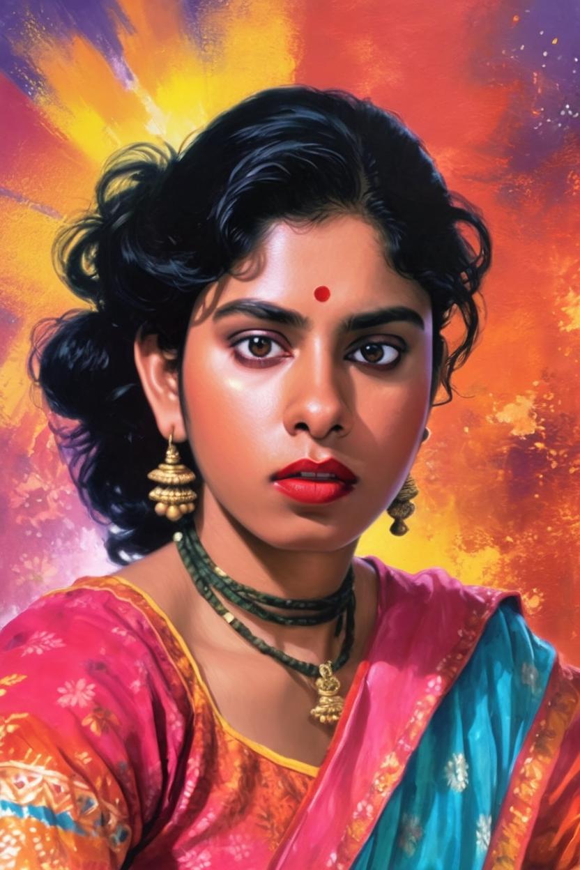 Artificial Intelligence (AI) generated image art, woman, as a 90's Bollywood heroine
