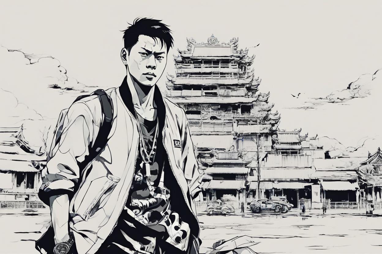 Artificial Intelligence (AI) generated image art, man, yoji shinkawa style