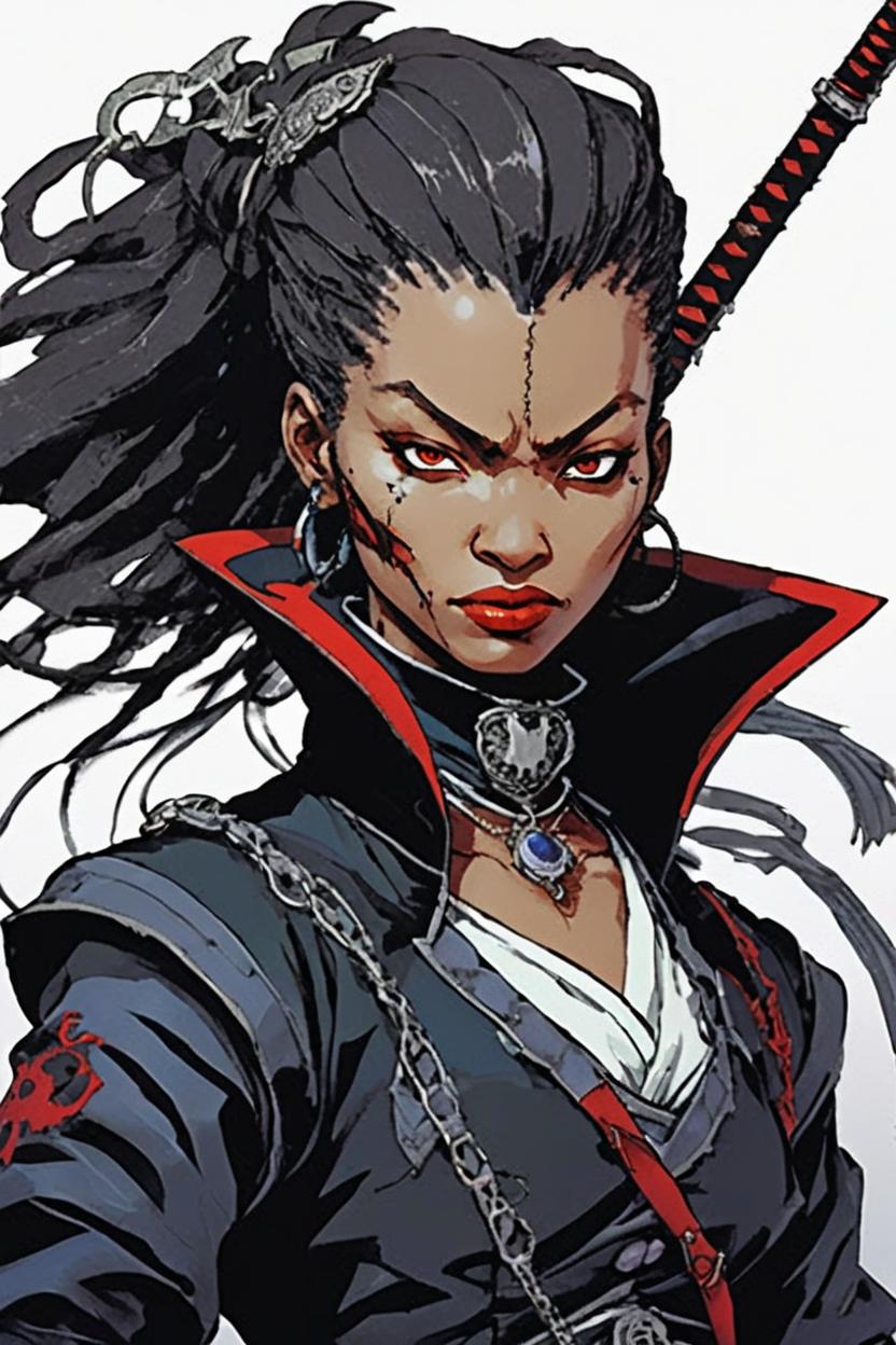 Artificial Intelligence (AI) generated image art, woman, “Vampire hunter D" (1985), in the style of Yoshitaka Amano --style raw
