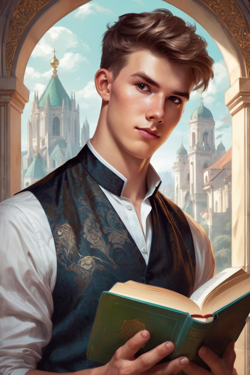 Artificial Intelligence (AI) generated image art, man, Portrait of young man, read the book, real life skin, intricate, elegant, highly detailed, artstation, concept art, smooth, sharp focus, art by artgerm and greg rutkowski and alphonse mucha