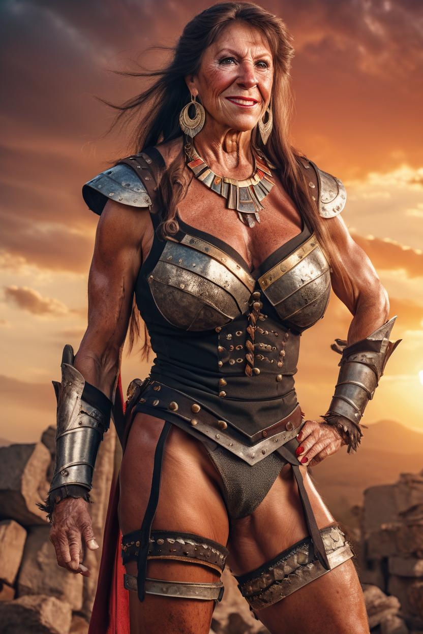 Artificial Intelligence (AI) generated image art, Handsome fullbody representation of woman, ((small background area above head)), as a beautiful well-formed spartan woman-warrior, war hero, friendly expression, long hair, large bust, full body, (photorealistic), cinematic lighting, dramatic sunset, caustics, digital, epic scene, by gaston bussiere, bayard wu, greg rutkowski, giger, maxim verehin