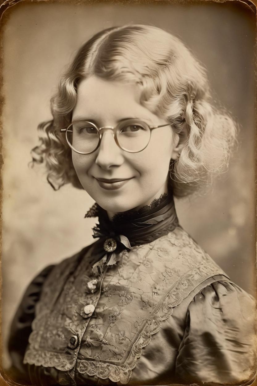 Artificial Intelligence (AI) generated image art, woman, realistic portrait, woman with blonde wavy bob, ((silver plate photography)), ((1880s)), ((Victorian Age)), ((sepia tone))