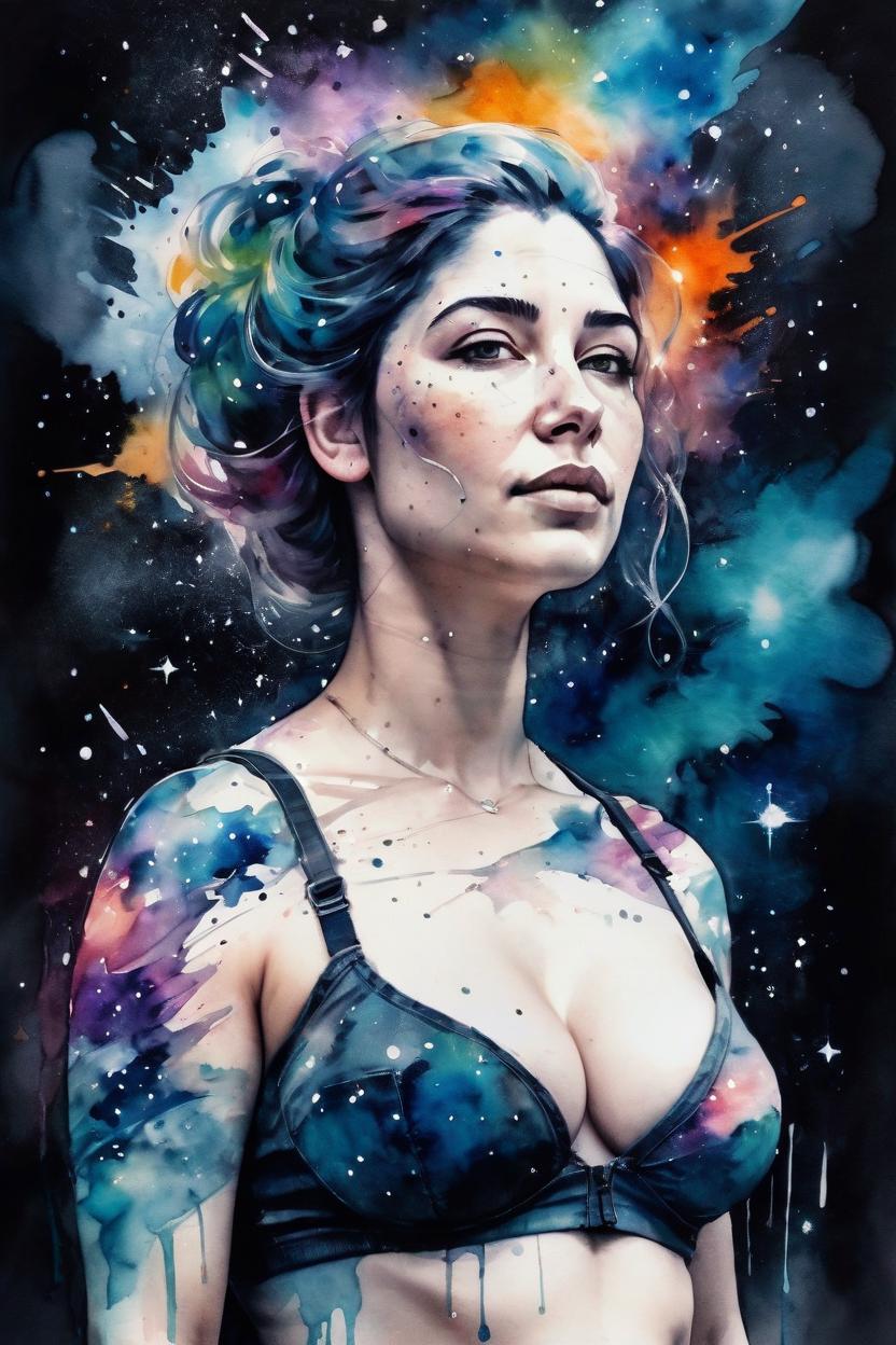 Artificial Intelligence (AI) generated image art, woman ((portrait and torso)) in the style of (Agnes Cecile), space above head, painted watercolor, colorful, flat color, artistic