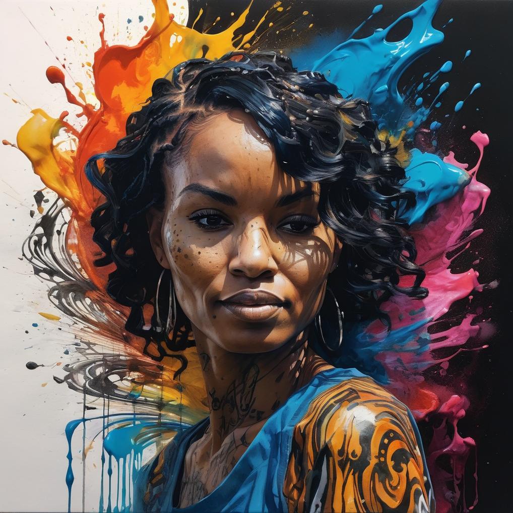 Artificial Intelligence (AI) generated image art, woman, Colorful beautiful woman, Black ink flow, 8k resolution photorealistic masterpiece, by Aaron Horkey and Jeremy Mann, intricately detailed fluid gouache painting, by Jean Baptiste Mongue, calligraphy, acrylic, watercolor art, professional photography, natural lighting, volumetric lighting maximalist photoillustration, by marton bobzert, 8k resolution concept art intricately detailed, complex, elegant, expansive, fantastical