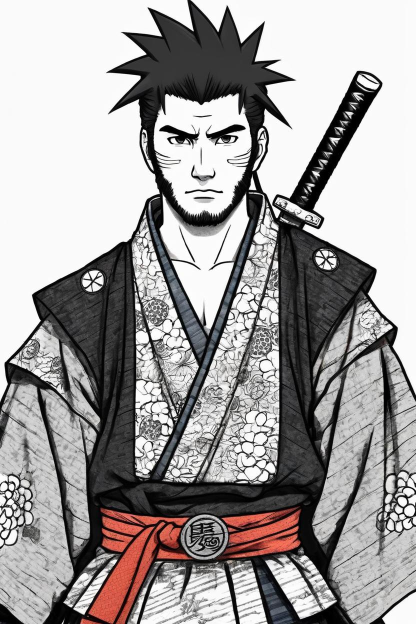 Artificial Intelligence (AI) generated image art, man as Samurai, in manga naruto style, digital art