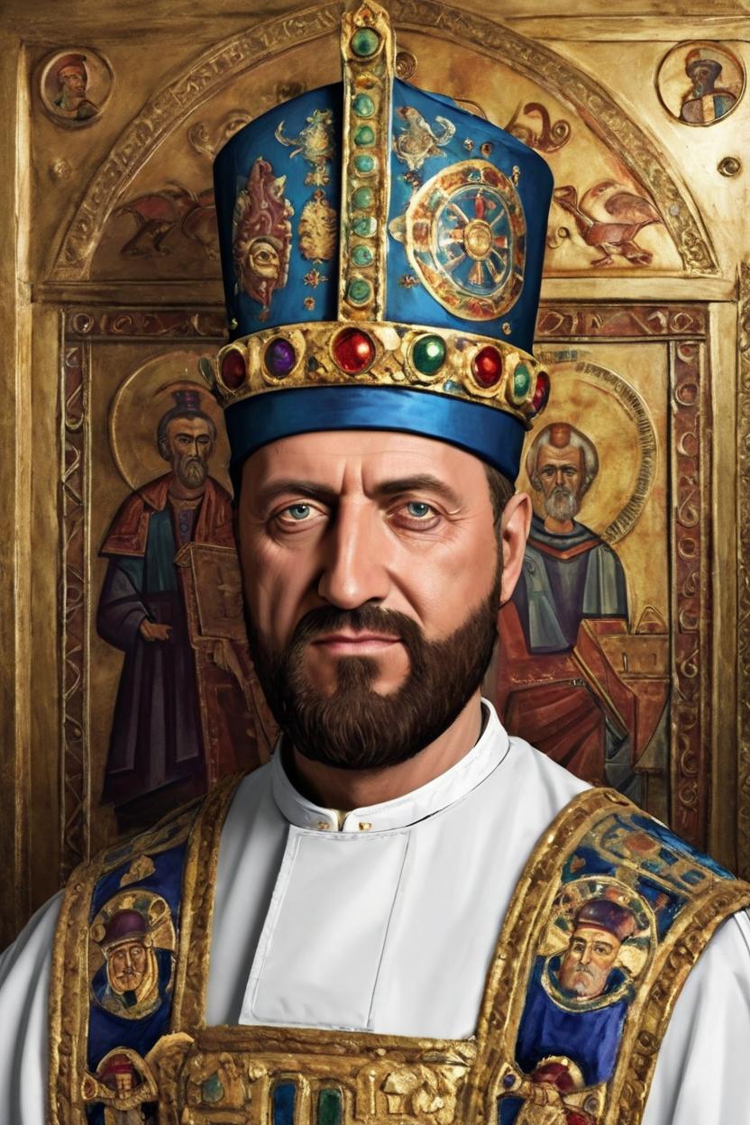 Artificial Intelligence (AI) generated image art, transform into a byzantine emperor, in costume, with a byzantine decor