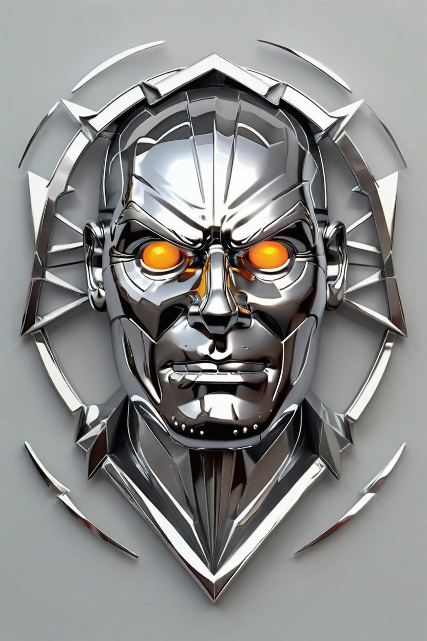 Artificial Intelligence (AI) generated image art, man, high quality logo, made in chrome metal, geometry, vector, symmetry, realism, ray tracing, logo design