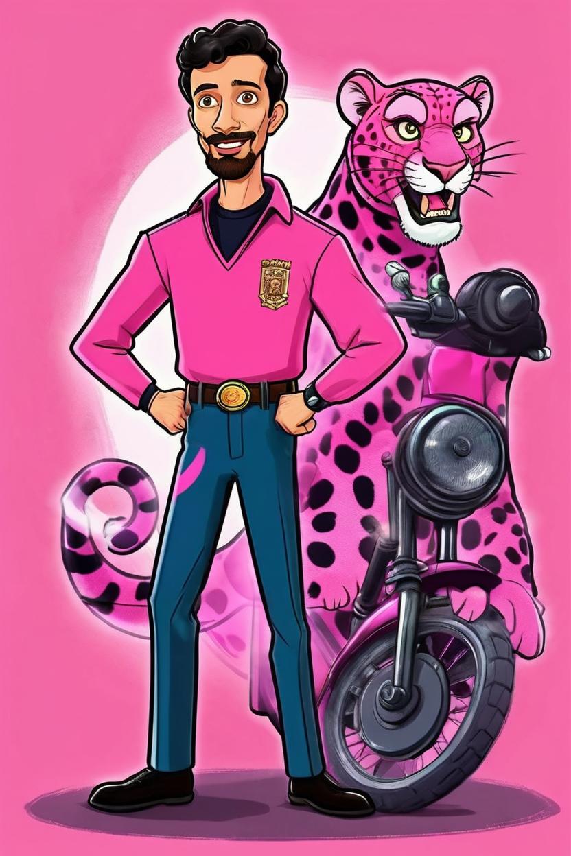 Artificial Intelligence (AI) generated image art, man, as a cartoon pink-panther