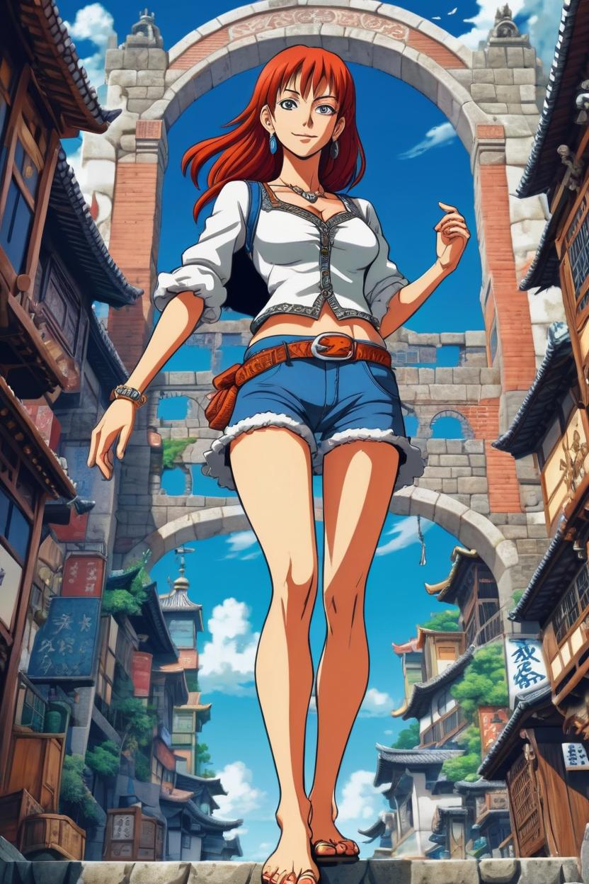 Artificial Intelligence (AI) generated image art, Fullbody representation of woman as beautiful woman, (small background area above head), art by eiichiro oda, anime, detailed picture, adventure