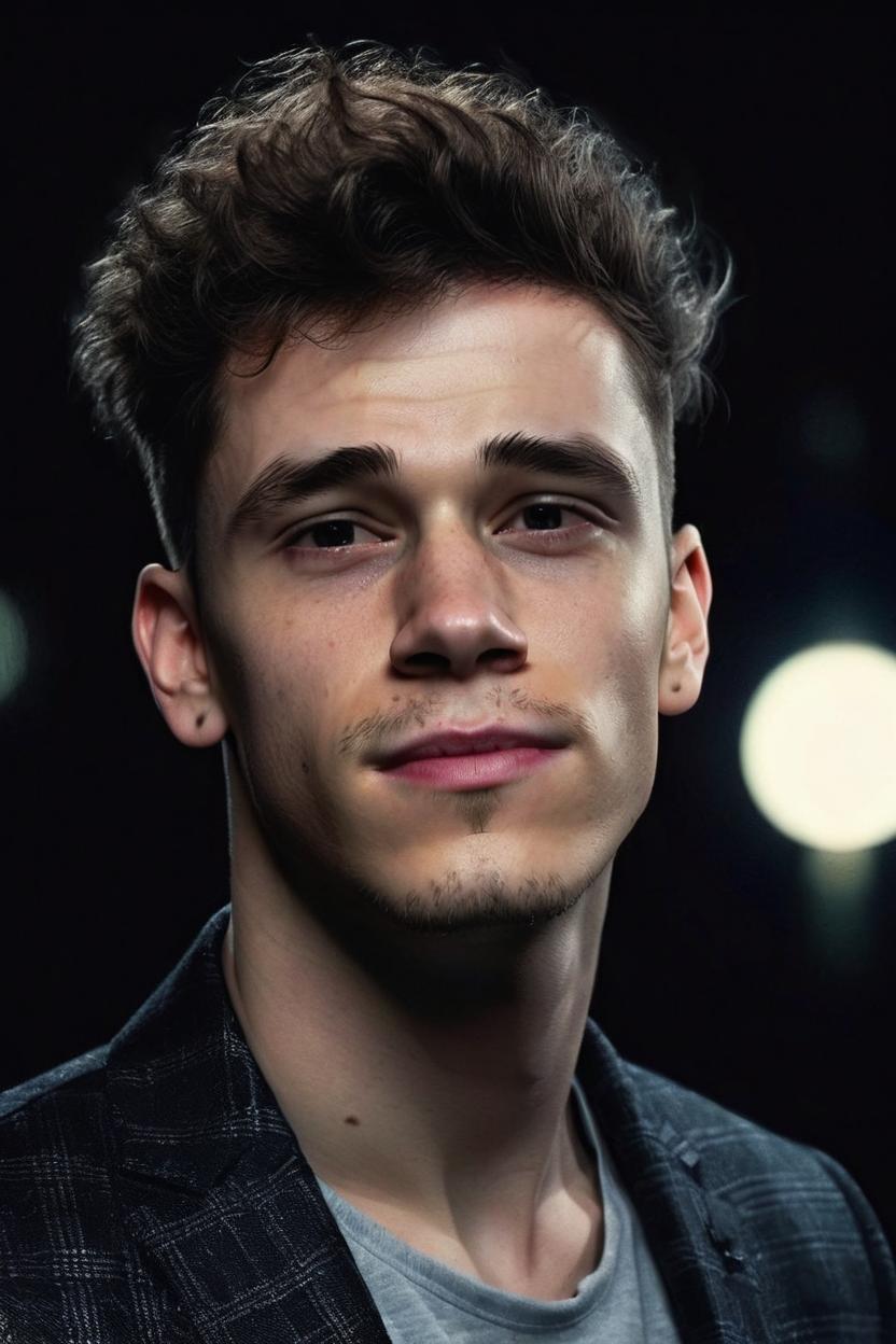 Artificial Intelligence (AI) generated image art, man, young, handsome, well dressed, night portrait, ((dark lighting)), (black background), photorealistic, cinematic, 4k, highly detailed, sharp focus